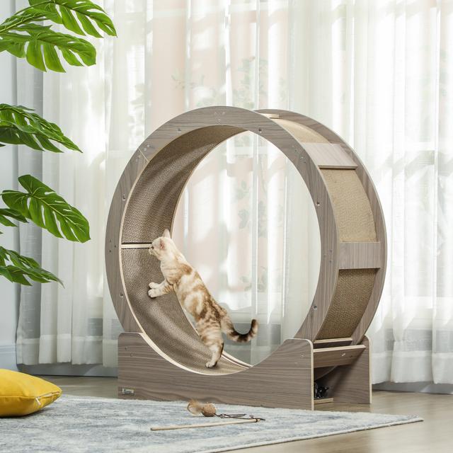 PawHut 36" Cat Wheel for Indoor Cats with Brake, Scratching Pads, Walnut | Aosom Canada