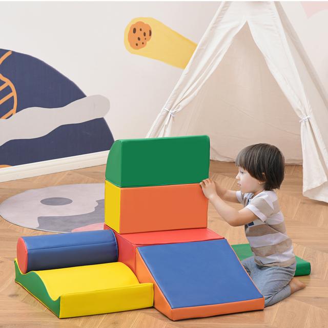 Soozier Soft Play Paradise: 7-Piece Freely-Assembled Climb & Crawl Equipment for 1-3 Years, Multicolored | Aosom Canada