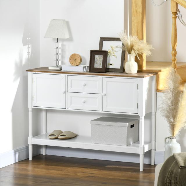 HOMCOM Retro Console Table: Vintage Sofa Table with Drawers & Cabinets, Entryway/Living Room/Bedroom, White | Aosom Canada