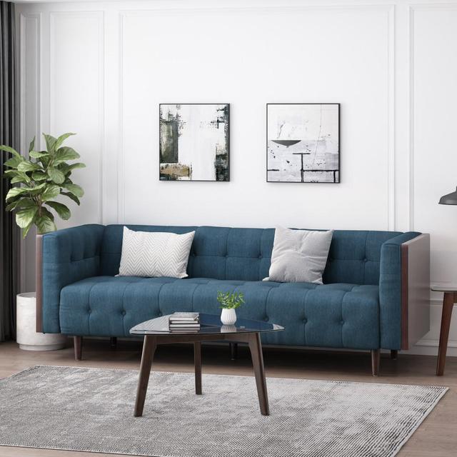 3-Seater Contemporary Sofa with Button Tufted Waffle Stitching, Daybed Perfect for Living Room, 89.5'' L x 31.5'' W x 30'' H, Navy Blue | Aosom Canada