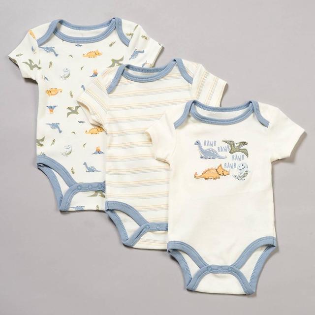 Baby Boy (NB-9M) Chick Pea(R) 3pk. Dino Short Sleeve Bodysuits