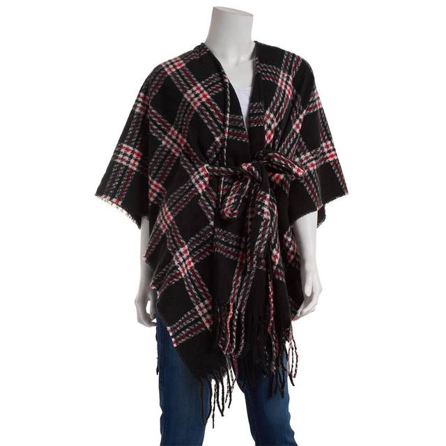 Womens Nine West Twill Plaid Belted Cape