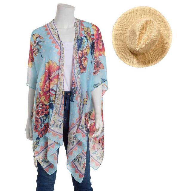 Womens Vince Camuto 2-piece Garden Floral Kimono & Hat Set