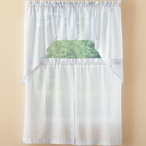 Serene Linen Look Stripe Sheer Kitchen Curtains