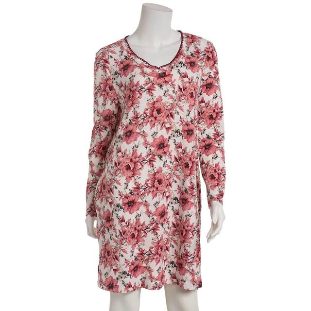 Womens Rene Rofe(R) Long Sleeve Floral V-Neck Nightshirt