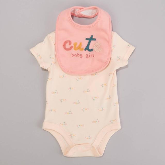 Baby Girl (NB-9M) bon bebe(R) Cute Girl Bodysuit & Bib