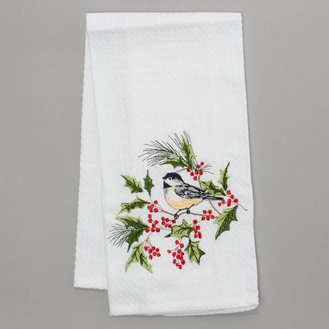 Kay Dee Chickadee Embroidered Waffle Kitchen Towel