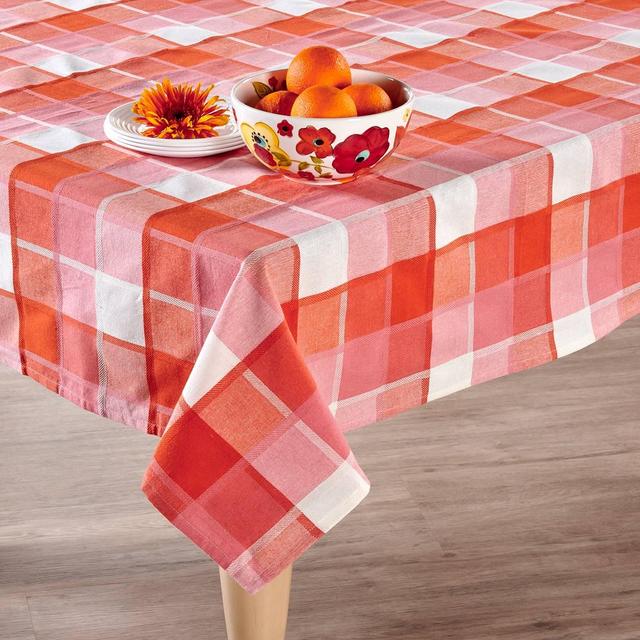 Cottage Classics Plaid Tablecloth - Orange/Pink