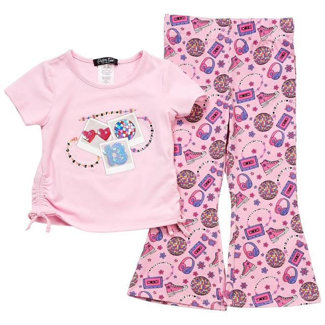 Toddler Girl Rare Too! Polaroid Cinch Top & Retro Flare Pants Set