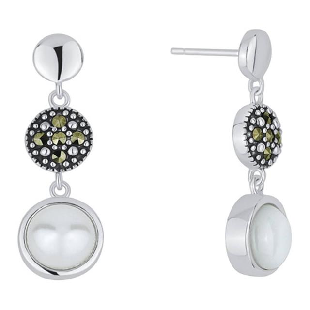 Marsala Silver Plated Marcasite & Mother of Pearl Post Earrings