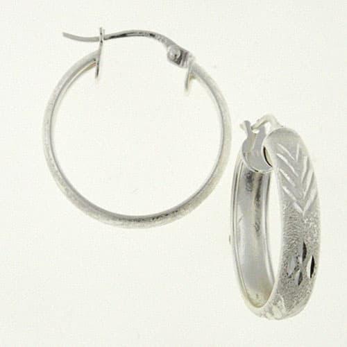 Designs by FMC Sterling Silver Brushed Diamond Cut Hoop Earrings