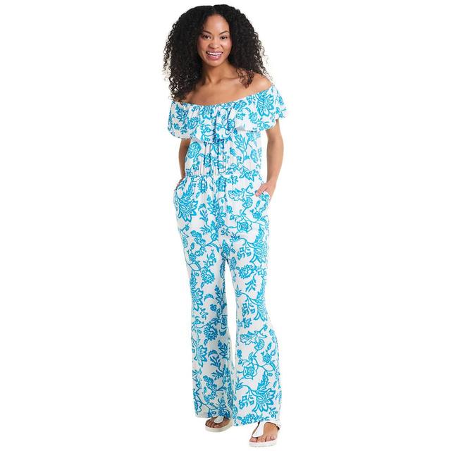 Womens Absolutely Famous Ruffle Trim Floral Jumpsuit