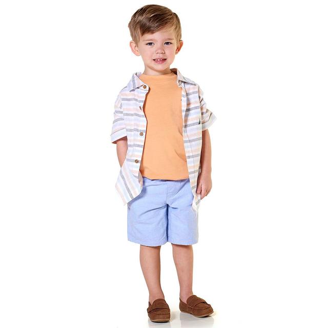 Toddler Boy Nautica 3pc. Stripe Top/Tee & Chambray Shorts Set