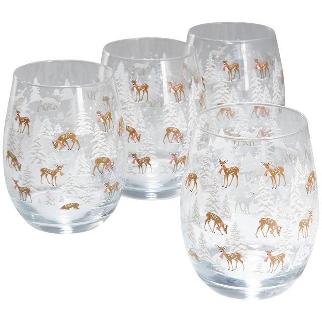Home Essentials Reindeer Stemless Wine Glasses - Set of 4