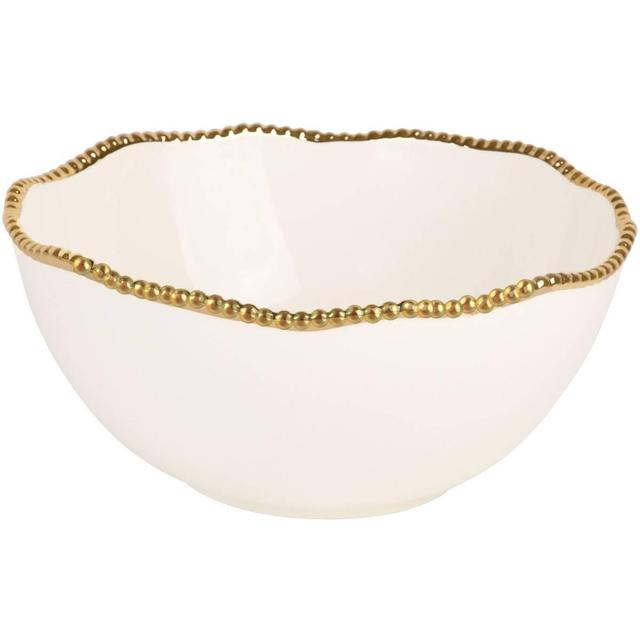 Home Essentials 9.25in. White & Gold Rim Medium Serving Bowl
