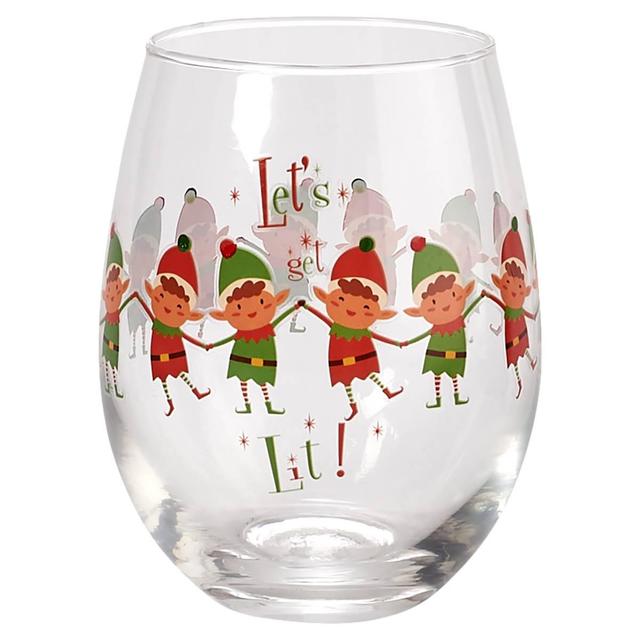 Home Essentials 18oz. Let's Get Lit Elves Stemless Wine Glass