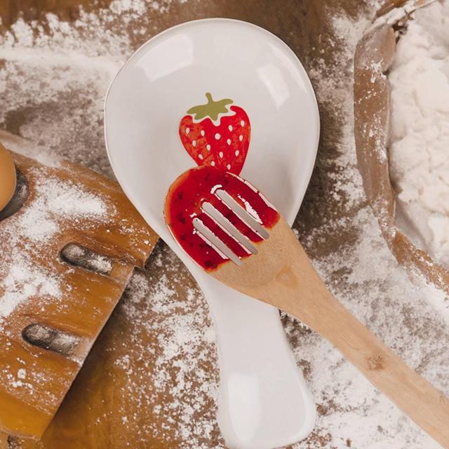Home Essentials White with Strawberry Spoon Rest