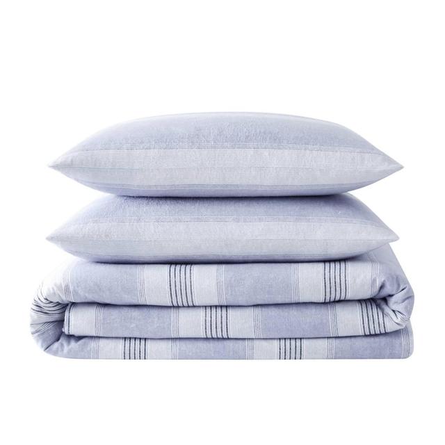 London Fog Fog Blue Stripe Duvet Cover Set
