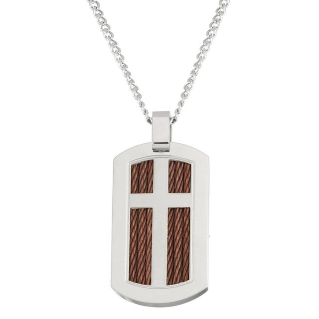 Mens Forever New Stainless Steel Cable Wire Cross Dog Tag Pendant