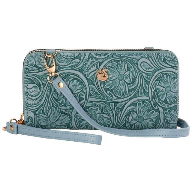 Womens Gloria Vanderbilt Tooling Double Zip Crossbody Wallet