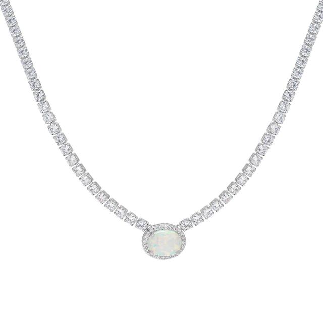 Gianni Argento Lab Opal and CZ Necklace