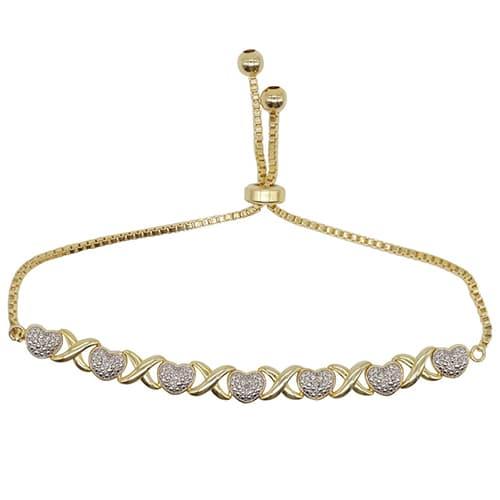 Gianni Argento Gold Plated Diamond Accent X & Heart Bracelet