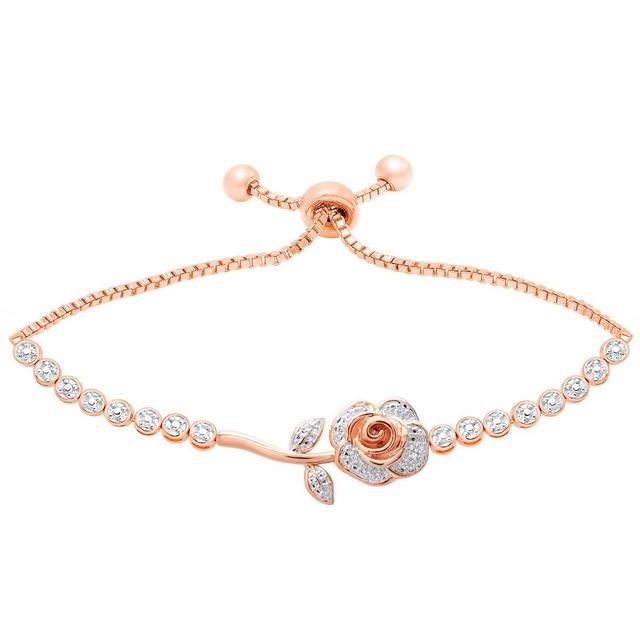 Gianni Argento Rose Gold Plated Diamond Rose Adjustable Bracelet