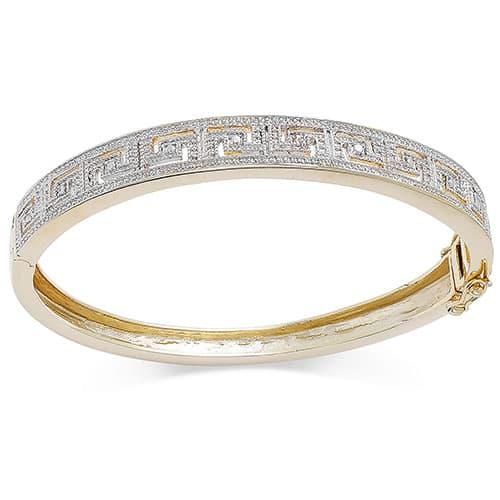 Gianni Argento Gold Plated Diamond Accent Greek Key Bangle