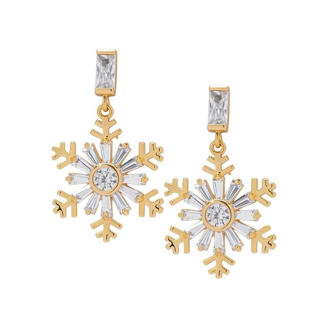 14kt. Yellow Gold Plated CZ Snowflake Drop Earrings