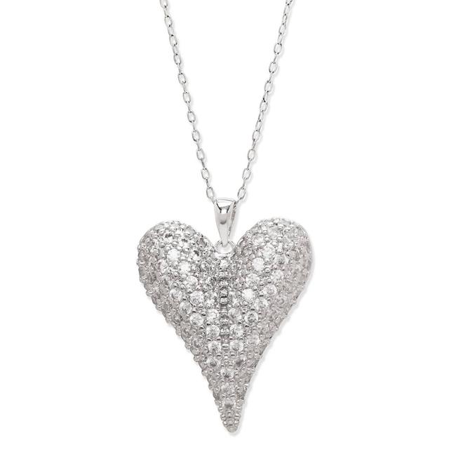 Silver Plated CZ Elongated Heart Pendant Necklace