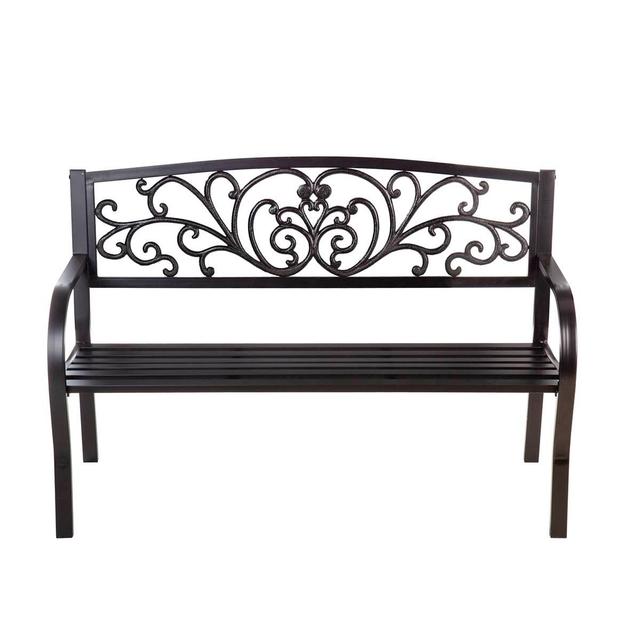 Evergreen Blooming Garden Black Metal Bench