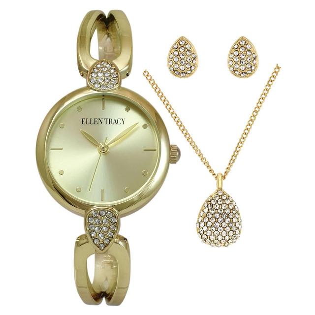 Womens Ellen Tracy Crystal Watch Pendant & Earrings Set-ETJ8182GD