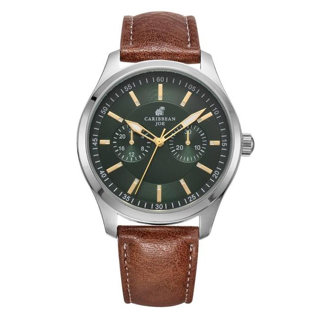 Mens Caribbean Joe Silver-Tone Green Dial Watch - CJ7156SL