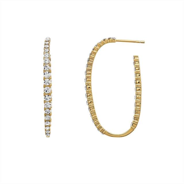 Gold Over Silver Crystal Oval Post Hoop Earrings