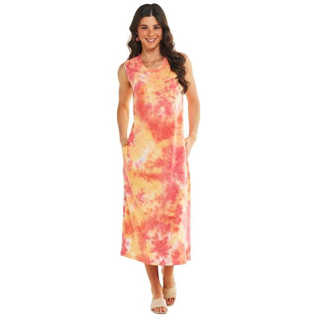 Womens Connected Apparel Sleeveless Knit Tie Dye Midi Dress