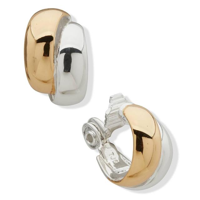 Anne Klein Two-Tone 2-Row Button EZ Comfort Clip Earrings