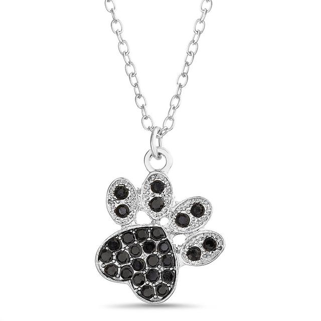 Crystal Kingdom Sliver Black Crystal Paw Print Pendant Necklace