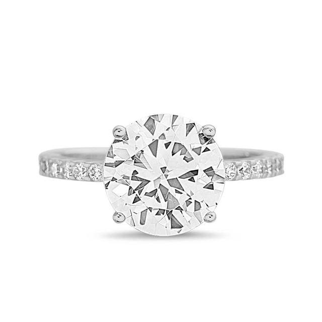 Rhodium Plated Round Cut CZ Engagement Ring