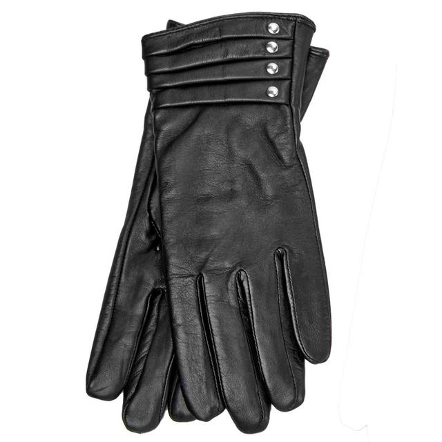 Womens Adrienne Vittadini Leather Poly Tricot Gloves - Black
