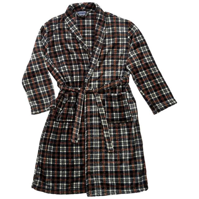 Mens Preswick & Moore(R) Plaid Velvet Robe - Black/White