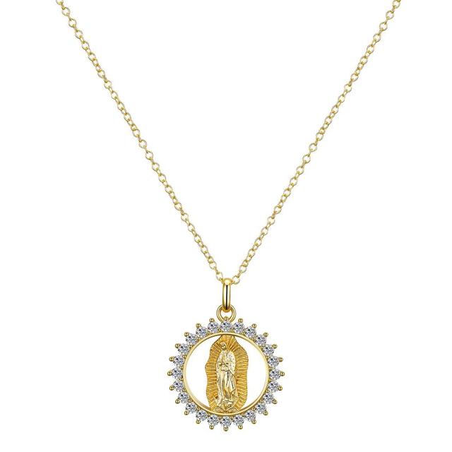 Shine 14kt. Gold Flash Plated CZ Virgin Mary Pendant Necklace