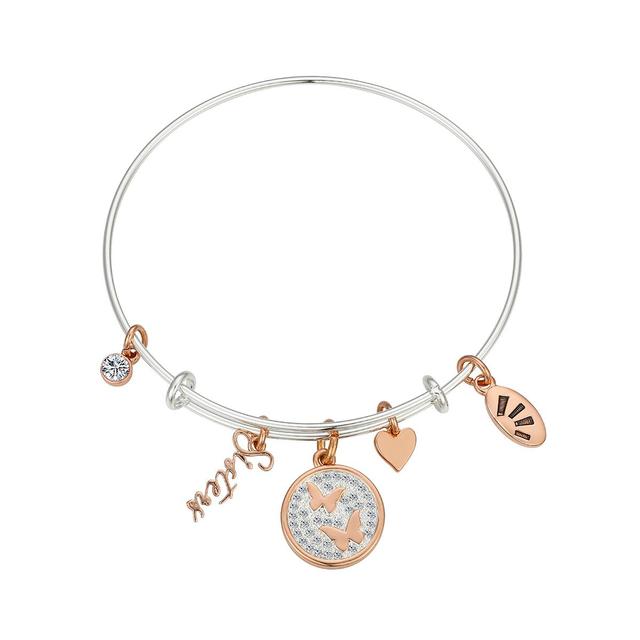 Shine Sisters Butterflies Heart & Bezel Bangle Bracelet