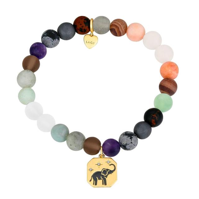 Shine Gold Flash Plated Multi Matte Stone Elephant Bracelet