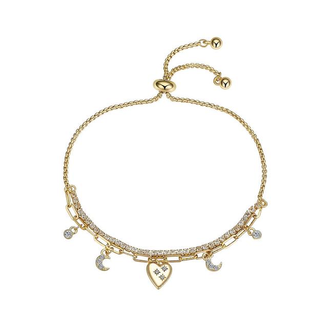 Shine Heart Moon & Bezel Double Strand Bolo Bracelet