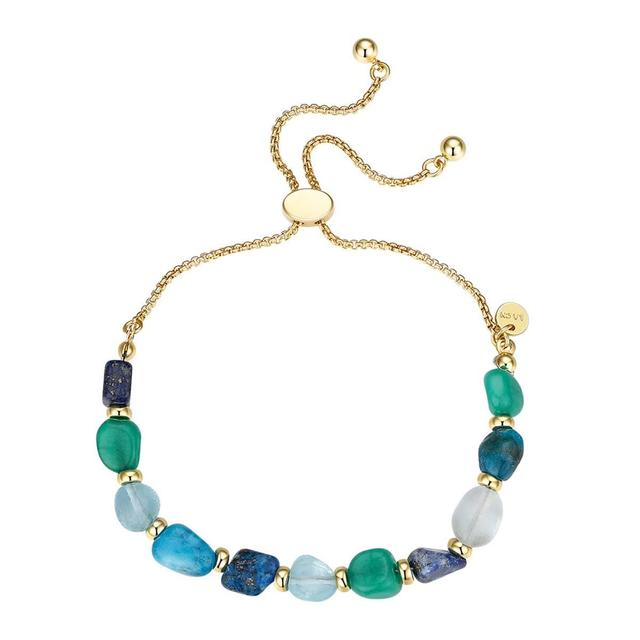 Shine 14kt. Gold Flash Plated Multi Blue Stone Bolo Bracelet