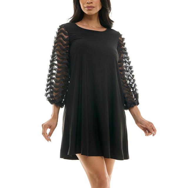 Womens Nina Leonard Long Sheer Balloon Sleeve Shift Dress