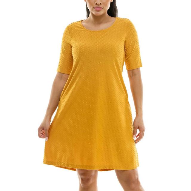 Womens Nina Leonard Elbow Sleeve Clip Dot Trapeze Shift Dress