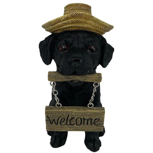 Resin Black Lab with Straw Hat & Welcome Sign