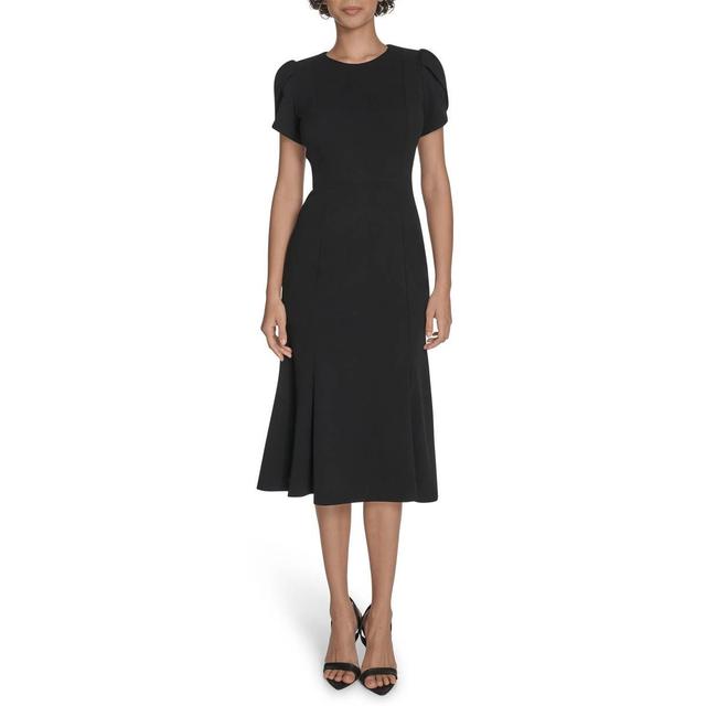 Womens Calvin Klein Short Tulip Sleeve Crepe A-Line Dress