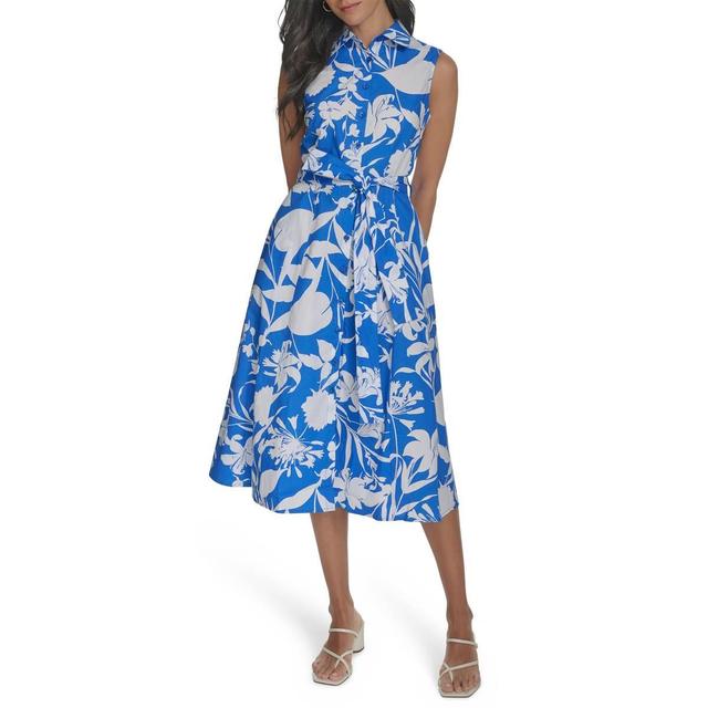 Womens Calvin Klein Sleeveless Collar Floral Shirtdress